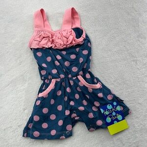 NEW Kickee Pants Bamboo 3-6 Mos Blue Pink Ruffle Floral Romper Polka Dot